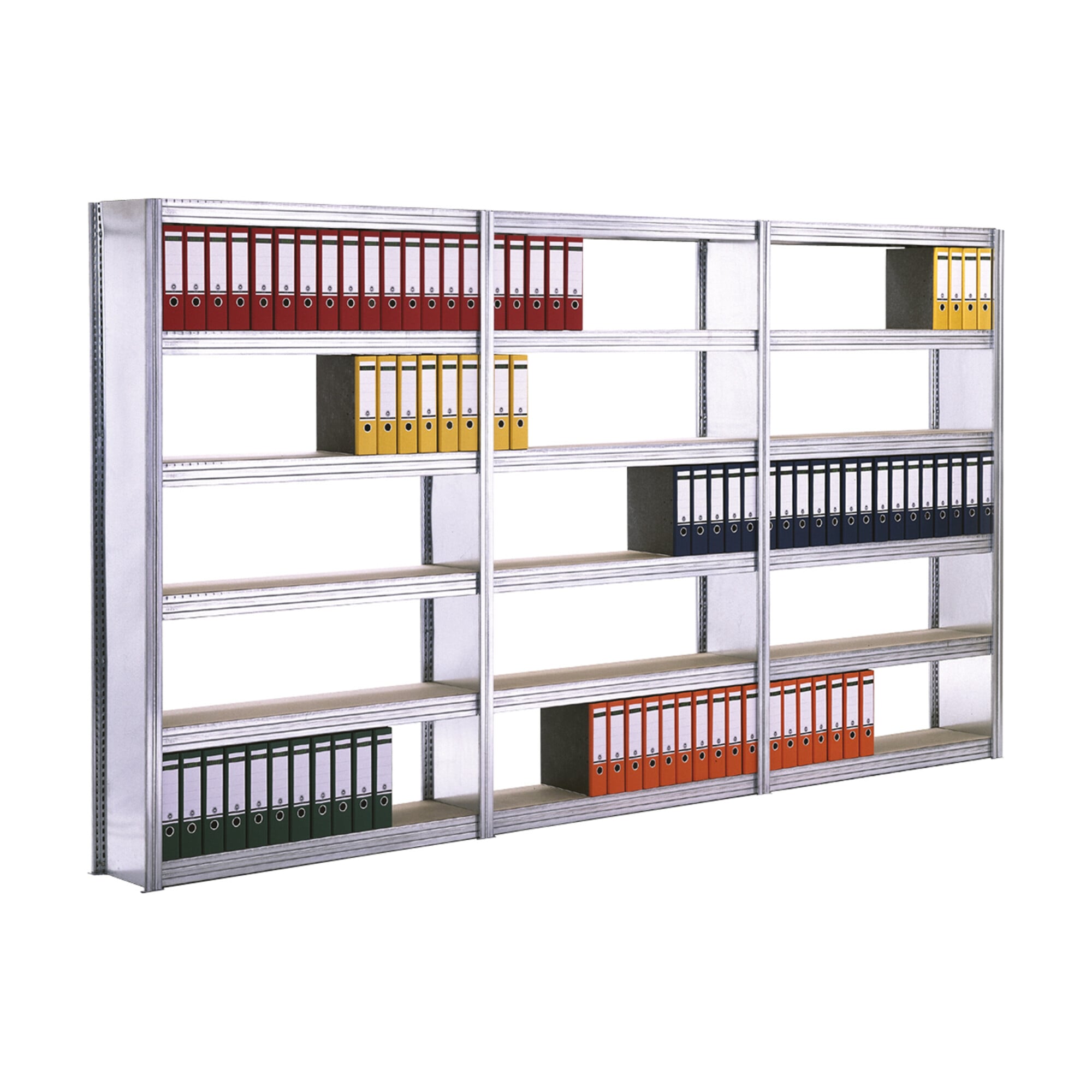 Regalwerk Standard Archivregal mit Vollblechwänden, Anbaufeld mit 6 Paneel-Fachebenen mit Spanboden, Fachlast 250 kg, B xTxH 1005x600x2075 mm