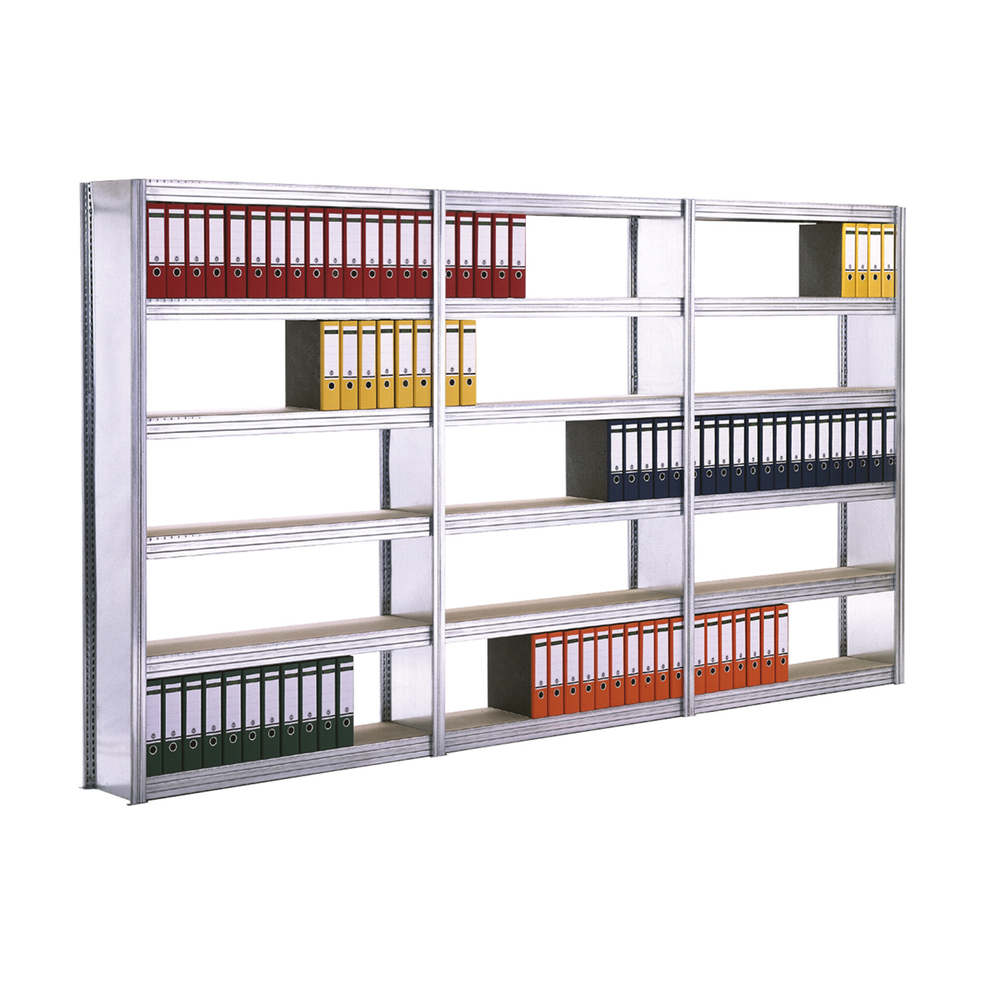 Regalwerk Standard Archivregal mit Vollblechwänden, Anbaufeld mit 6 Paneel-Fachebenen mit Spanboden, Fachlast 250 kg, B xTxH 1695x600x2075 mm