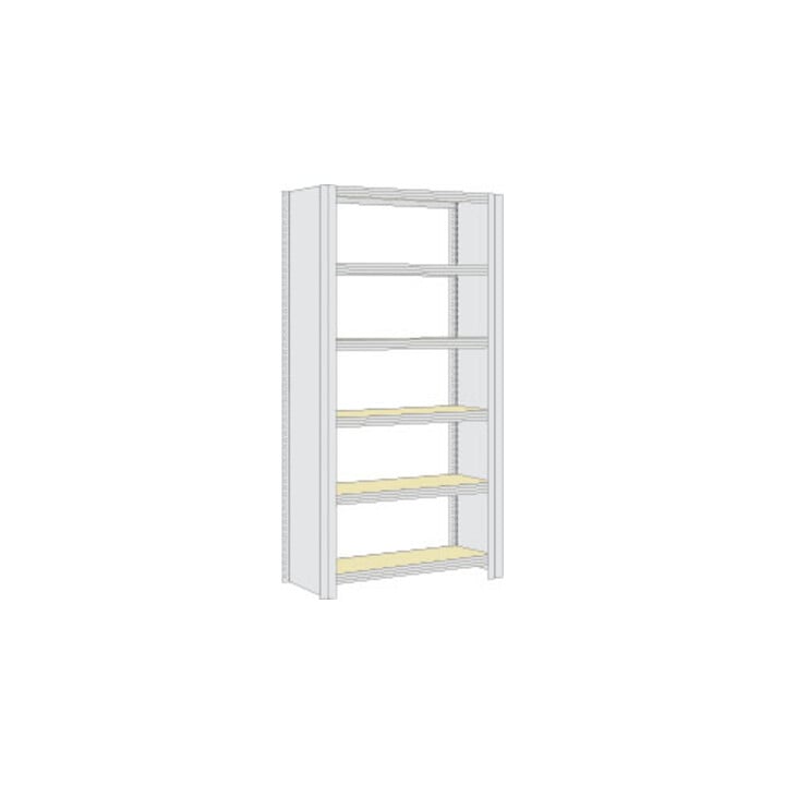 Regalwerk Standard Archivregal mit Vollblechwänden, Grundfeld mit 6 Paneel-Fachebenen mit Spanboden, Fachlast 250 kg, B xTxH 1005x300x2075 mm