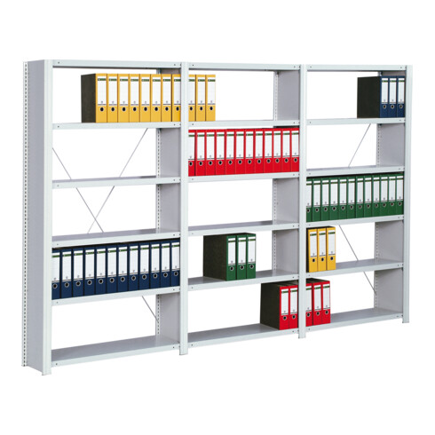 Regalwerk Standard Büroregal, Anbaufeld lichtgrau RAL 7035, mit Vollblechwänden, 7 Stahlfachböden, Fachlast 150 kg, BxT xH 1005x300x2325 mm