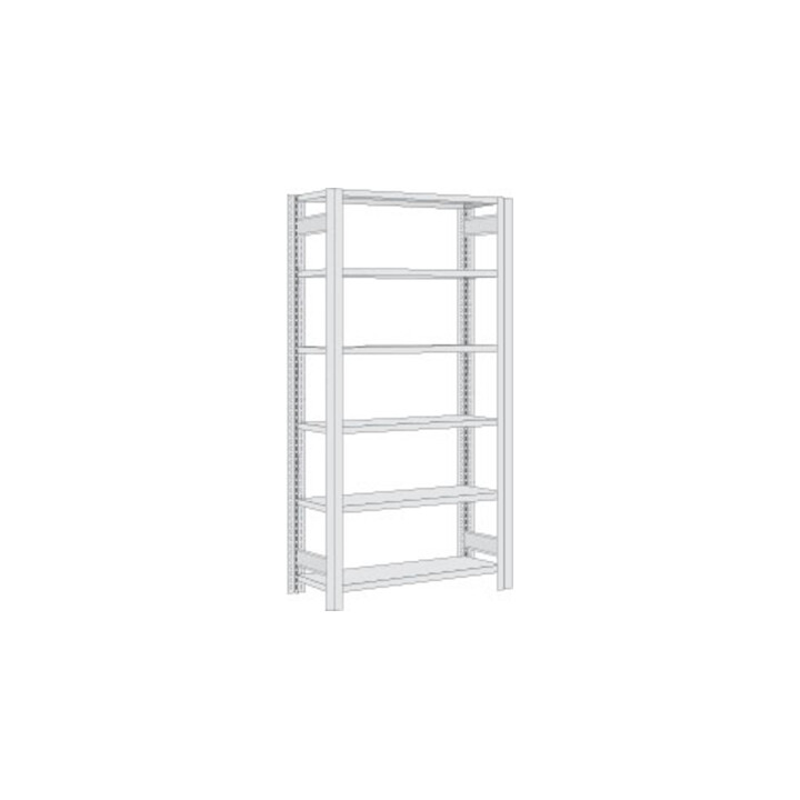 Regalwerk Standard Büroregal, Grundfeld lichtgrau RAL 7035, 6 Stahlfachböden, Fachlast 150 kg, BxTxH 875x300x2000 mm