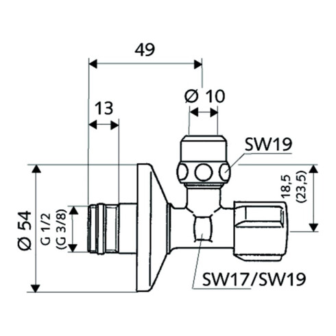 Régulateur d'angle d'écoulement COMFORT chromé, avec ASAG 3/8x3/8
