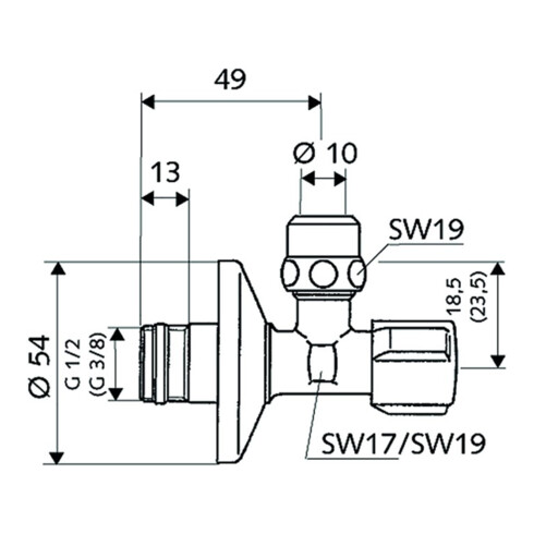 Régulateur d'angle d'écoulement COMFORT chromé, avec ASAG 3/8x3/8