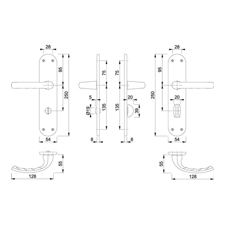 Renovationsgarnitur Tôkyô 1710/3334 Alu.F1 SK/OL 4-KT.8mm Entf.78mm HOPPE