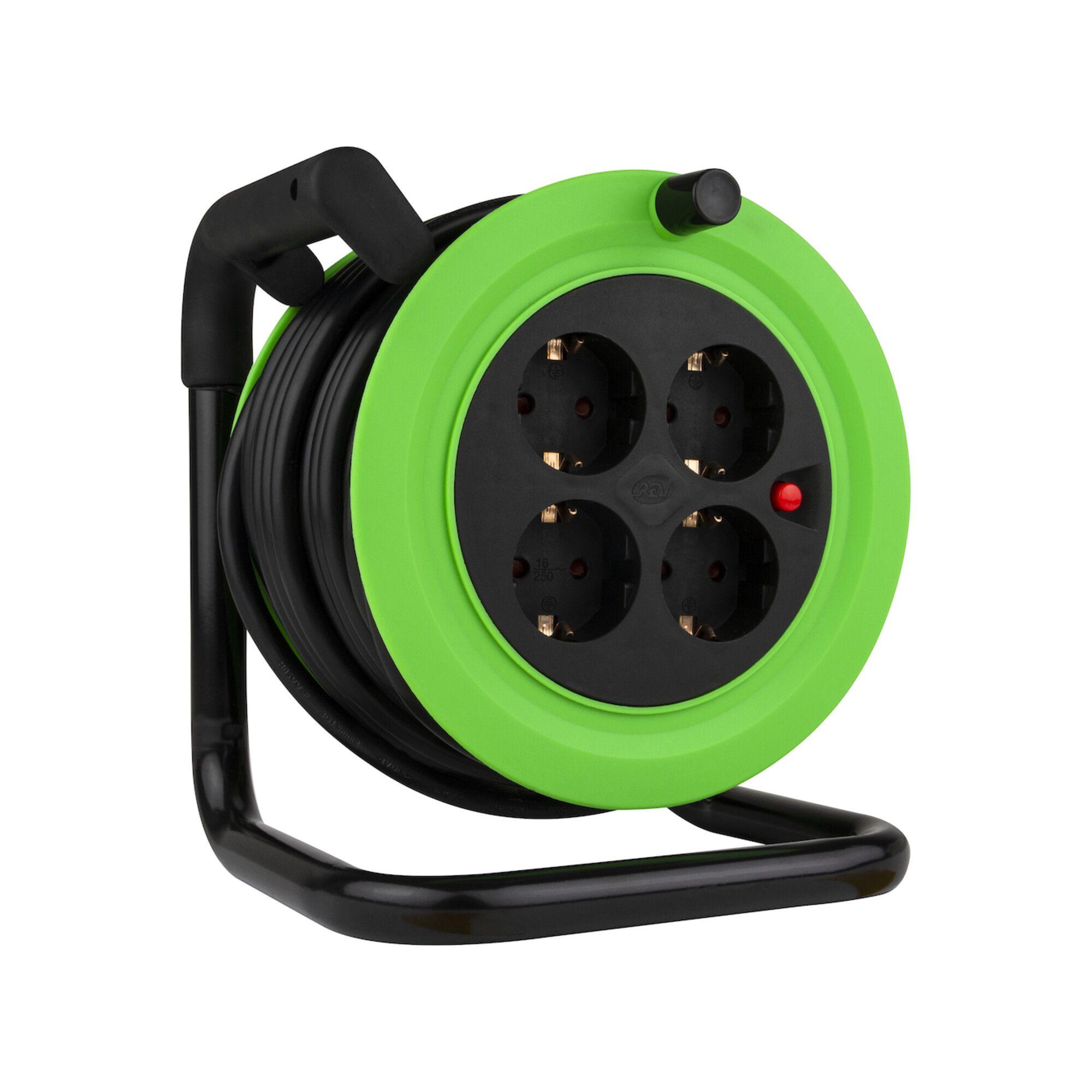 REV Mini-Kabeltrommel 15m H05VV-F3G1,5 schwarz/grün