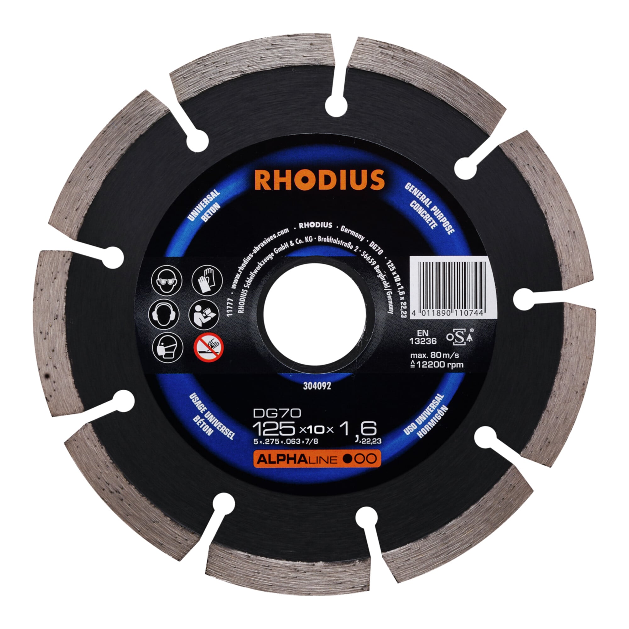 RHODIUS ALPHAline DG70 Diamanttrennscheibe 125 x 10,0 x 1,6 x 22,23 mm