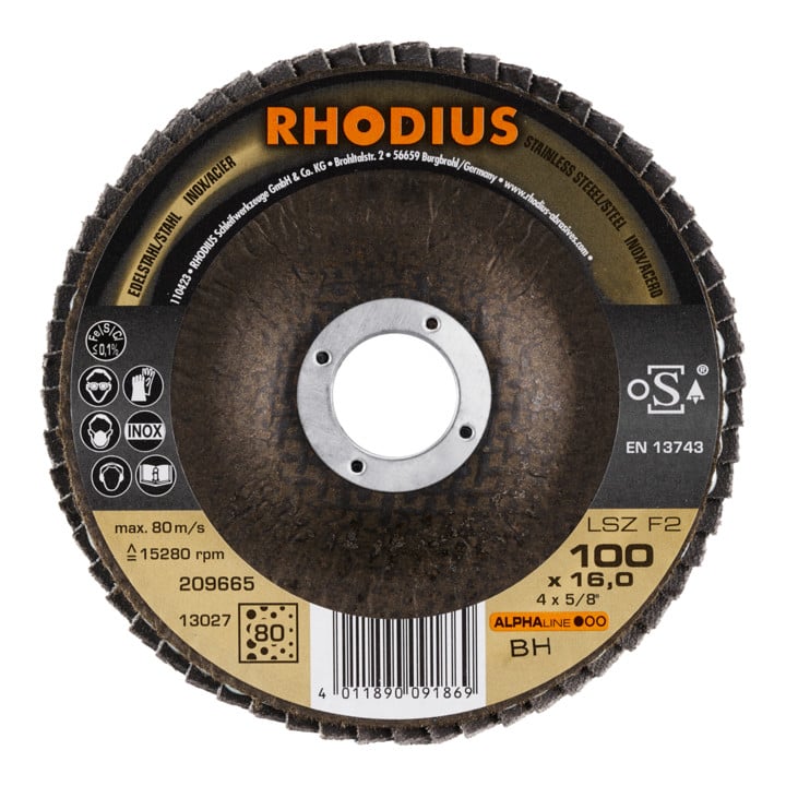 RHODIUS ALPHAline LSZ F2 Fächerschleifscheibe 100 x 16,00 mm K80