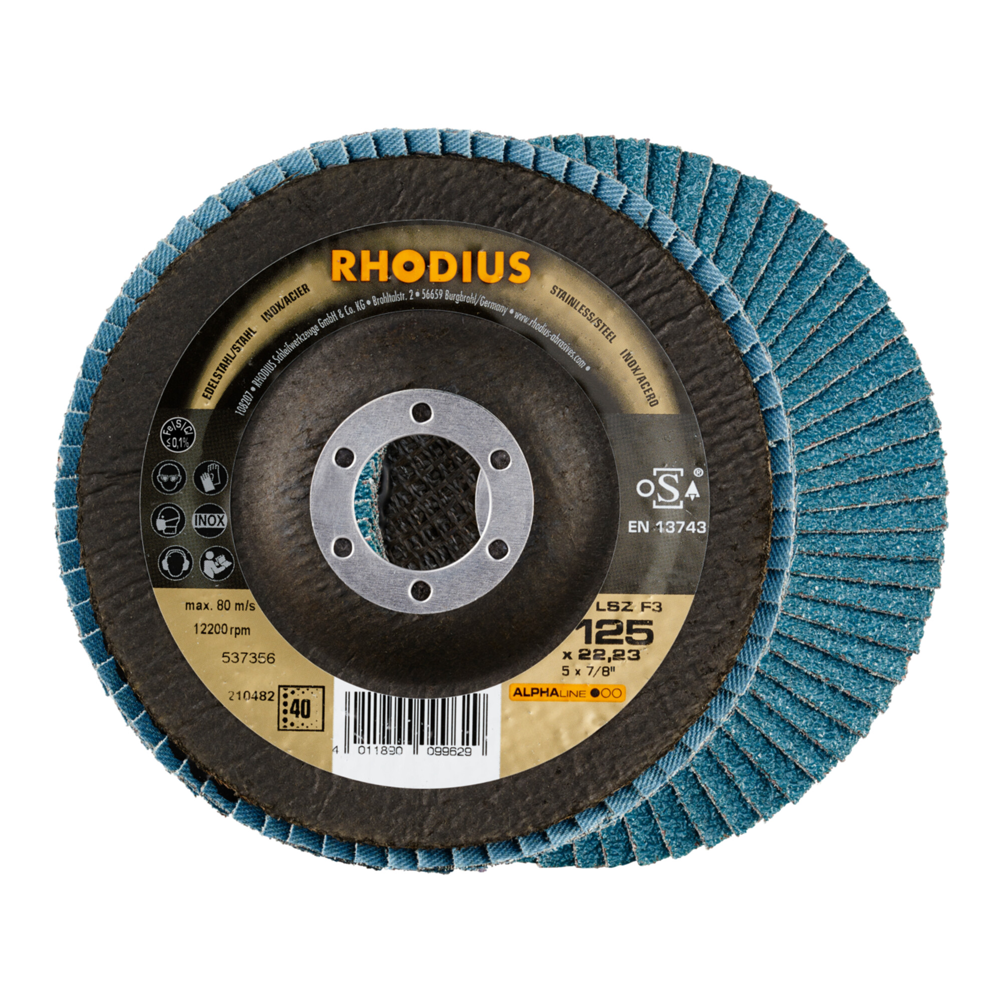 RHODIUS ALPHAline LSZ F3 Fächerschleifscheibe 125 x 22,23 mm K40
