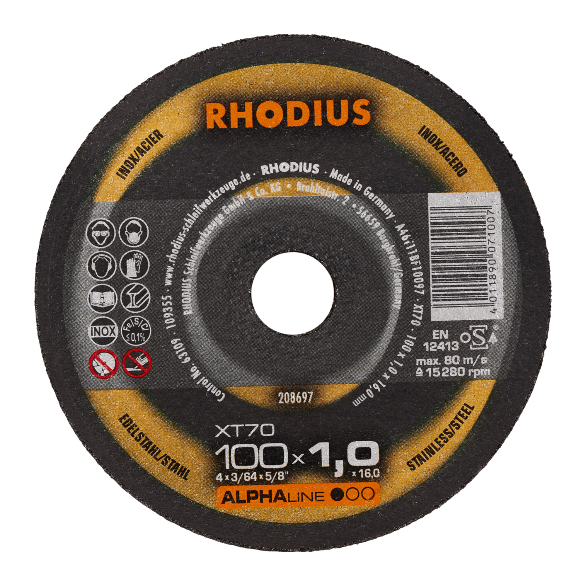 RHODIUS ALPHAline XT70 Extradünne Trennscheibe 100 x 1,0 x 16,00 mm