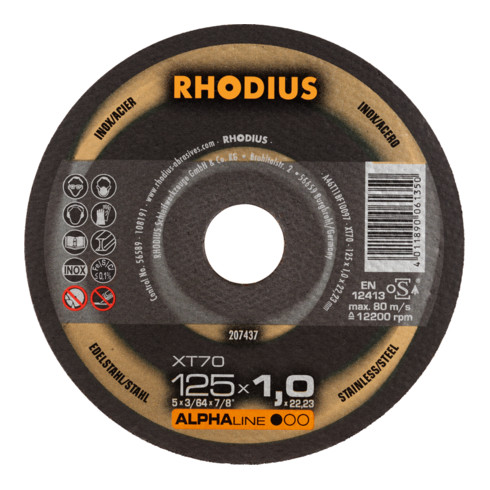 RHODIUS ALPHAline XT70 PACK Extra dunne doorslijpschijf 125 x 1,0 x 22,23 mm