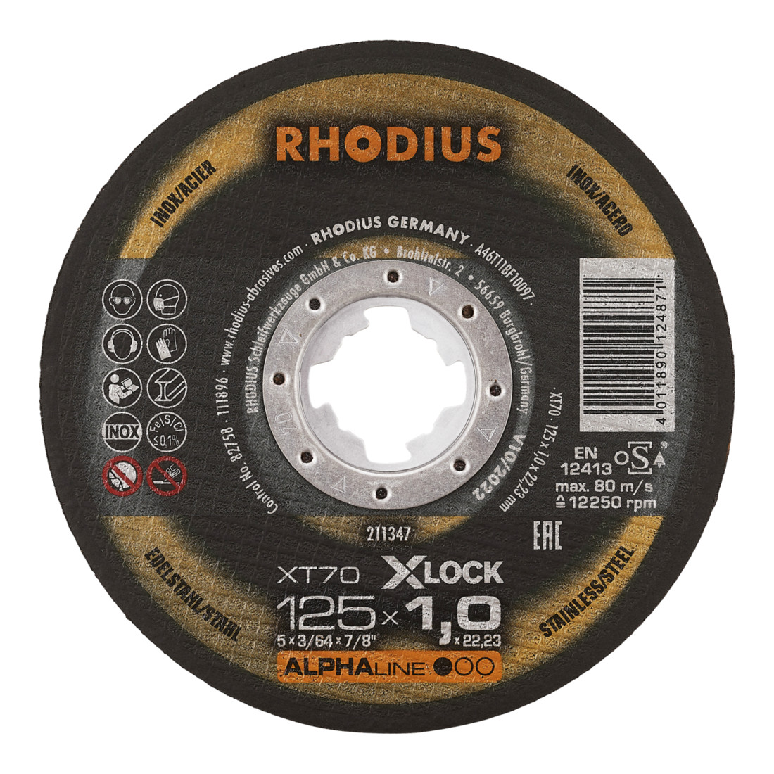 RHODIUS ALPHAline XT70 X-LOCK Extra dunne doorslijpschijf 125 x 1,5 x 22,23 mm