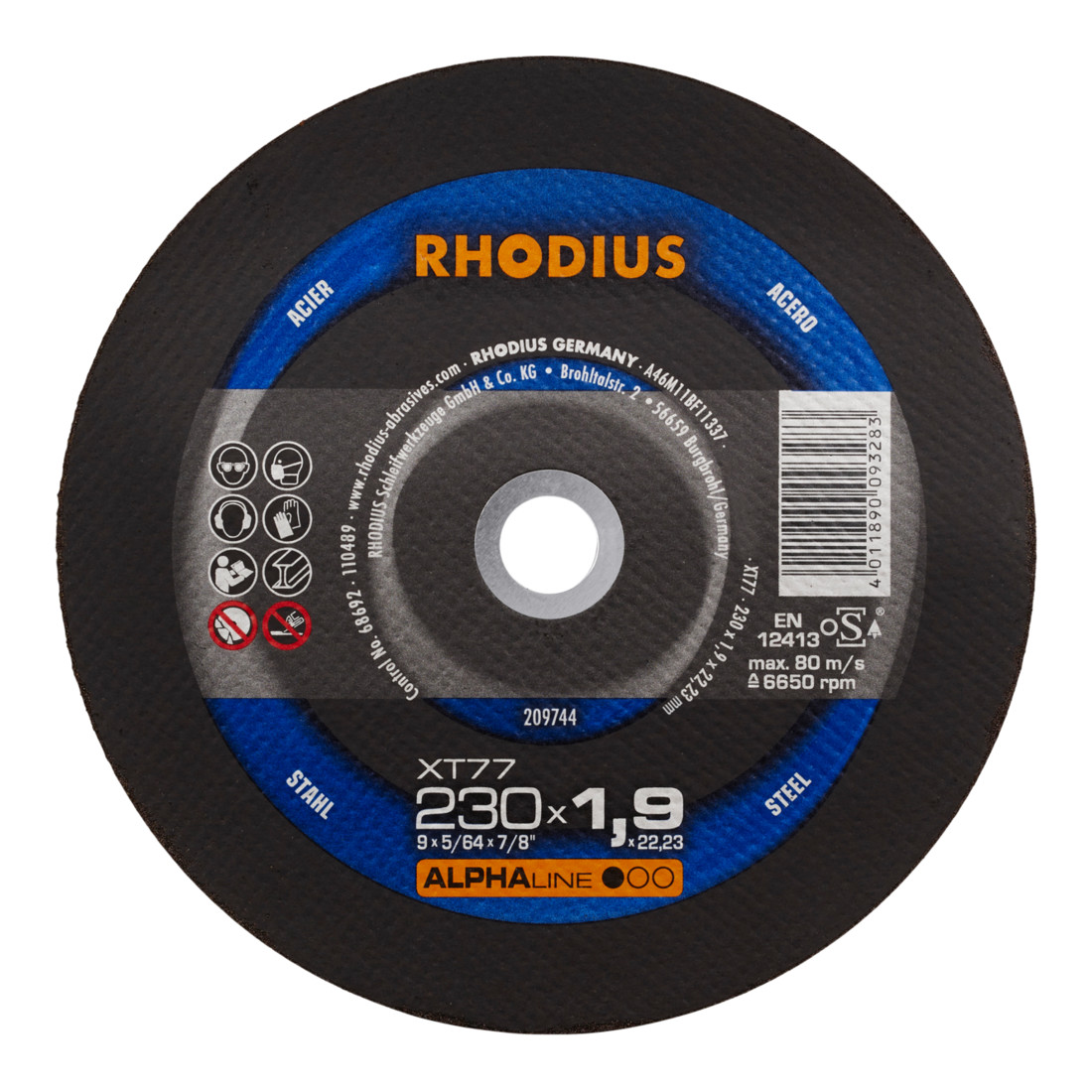 RHODIUS ALPHAline XT77 Extra dun doorslijpschijf 230 x 1,9 x 22,23 mm