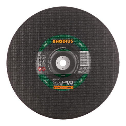 Rhodius disque à tronçonner performant FT40 pour utilisation sur machines à tronçonner à essence et électriques, 350 x 4,0 x 20,00 mm