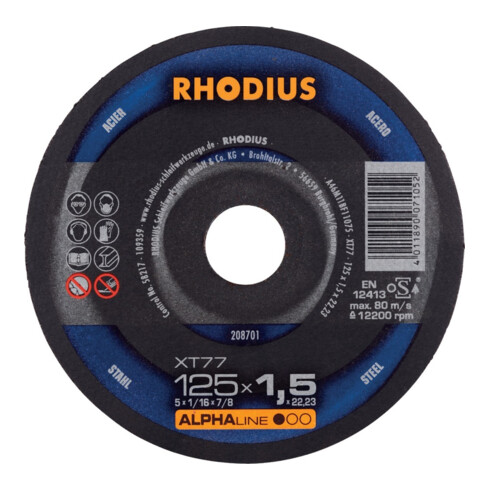 RHODIUS Disque de découpe XT77 125 x 1,5 mm droit