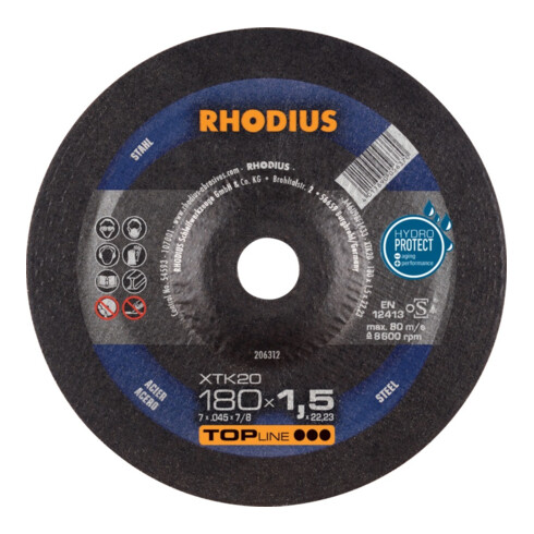 RHODIUS Disque de découpe XTK77 180 x 1,5 mm incurvé
