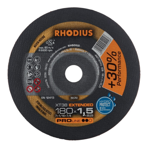RHODIUS Disque de séparation XT38 180 x 1,5 mm droit