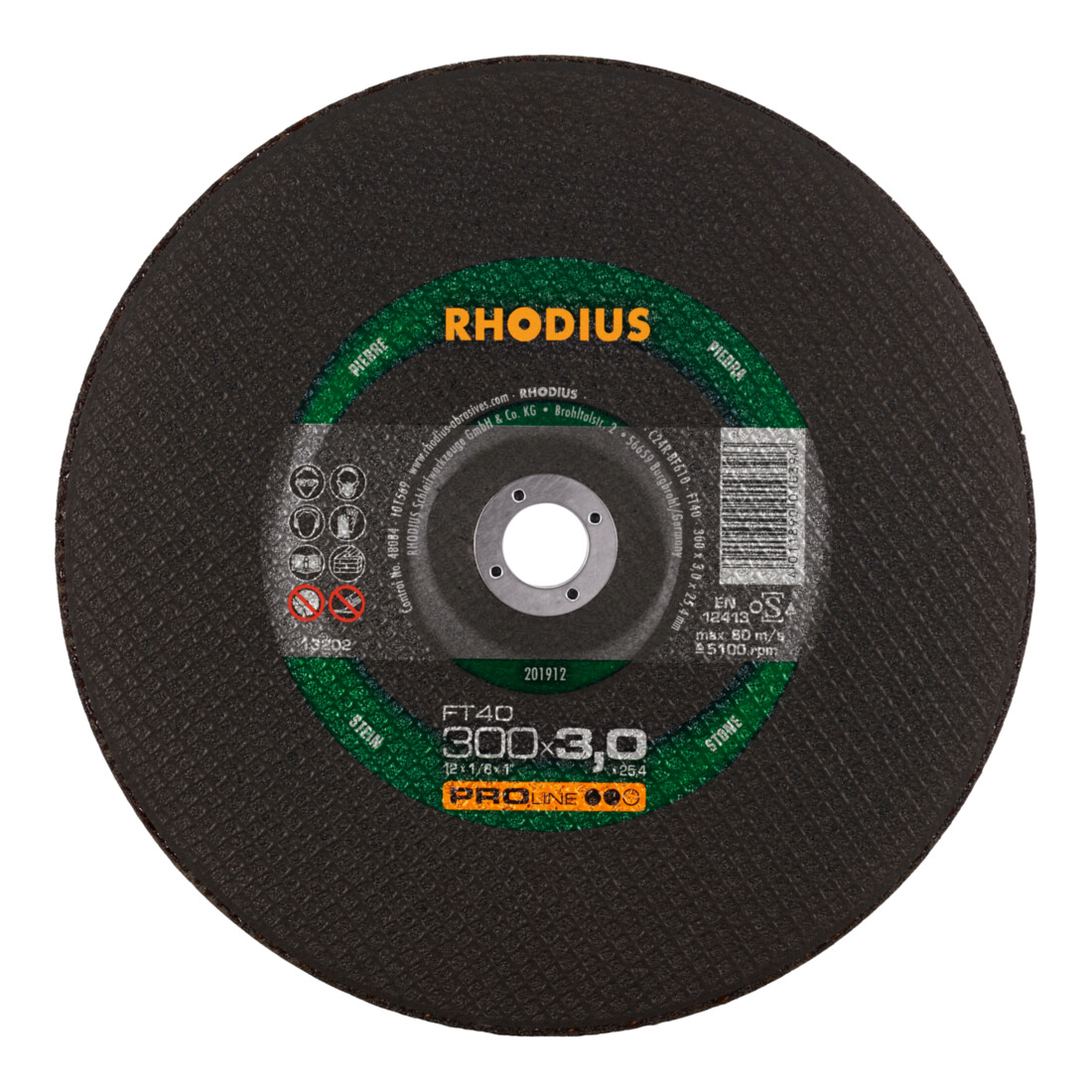 Rhodius leistungsstarke Trennscheibe FT40 für Einsatz auf Benzin- und elektrischen Trennmaschinen, 300 x 3,0 x 25,40 mm