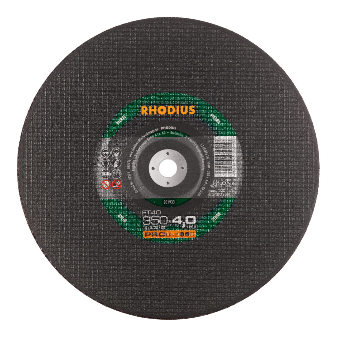 Rhodius leistungsstarke Trennscheibe FT40 für Einsatz auf Benzin- und elektrischen Trennmaschinen, 350 x 4,0 x 20,00 mm