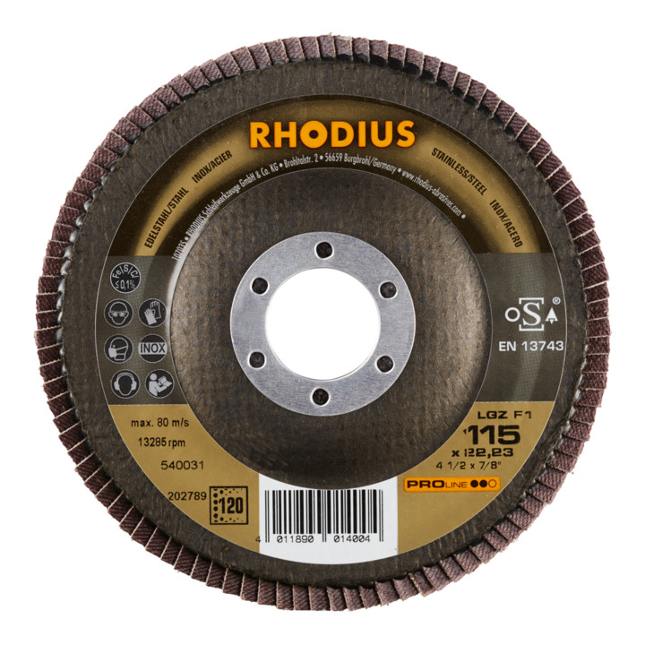 RHODIUS PROline LGZ F1 Fächerschleifscheibe 115 x 22,23 mm K120