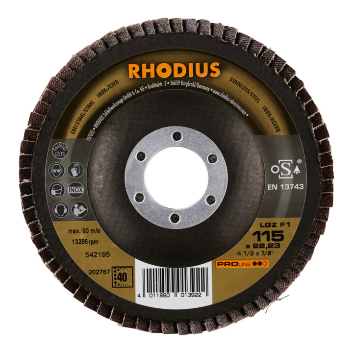 RHODIUS PROline LGZ F1 Fächerschleifscheibe 115 x 22,23 mm K40