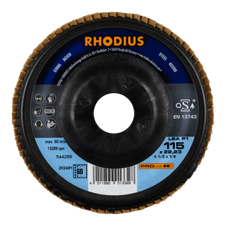 RHODIUS PROline LSA P1 Fächerschleifscheibe 115 x 22,23 mm K60