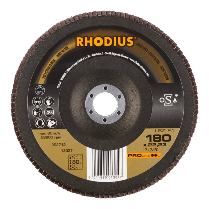 RHODIUS PROline LSZ F1 Fächerschleifscheibe 180 x 22,23 mm K80