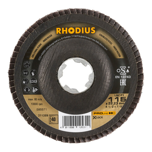 RHODIUS PROline LSZ F1 X-LOCK Fächerschleifscheibe 115 x 22,23 mm K80