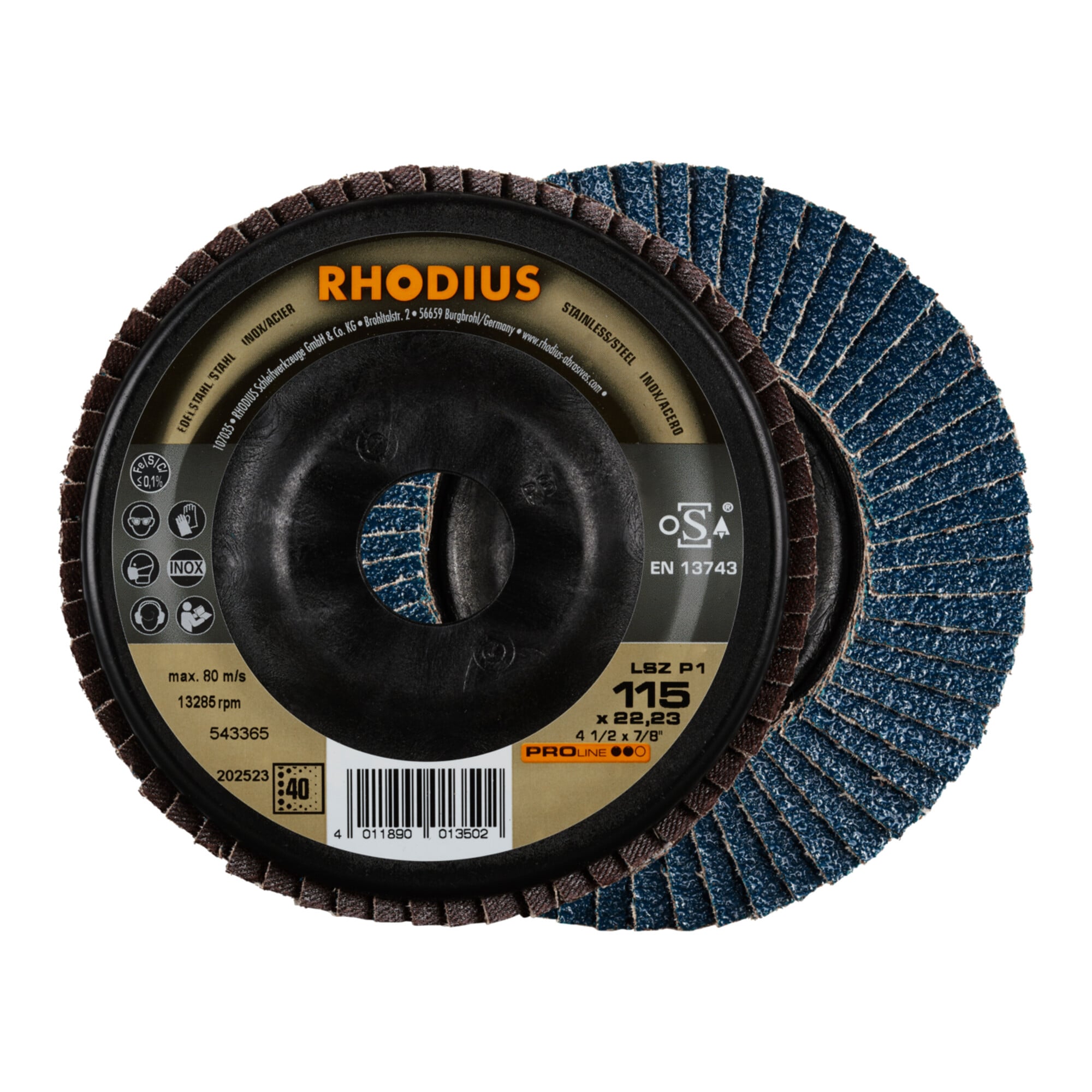 RHODIUS PROline LSZ P1 Fächerschleifscheibe 115 x 22,23 mm K40