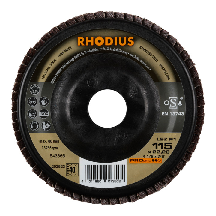 RHODIUS PROline LSZ P1 Fächerschleifscheibe 115 x 22,23 mm K40