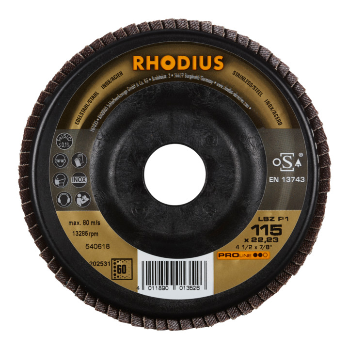 RHODIUS PROline LSZ P1 Fächerschleifscheibe 115 x 22,23 mm K60