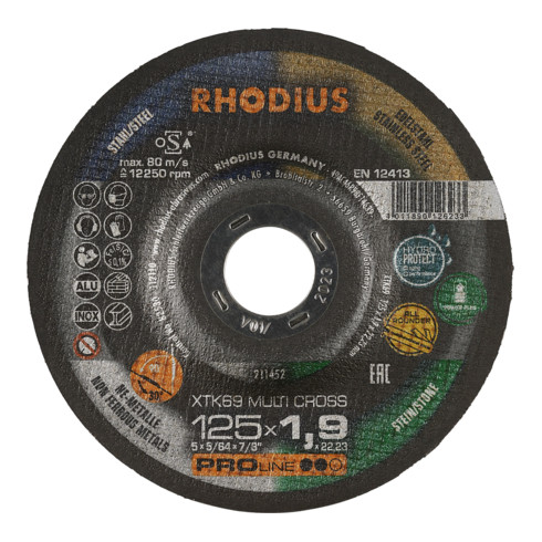 RHODIUS PROline XT69 MULTI CROSS Extradünne Trennscheibe 125 x 1,9 x 22,23 mm