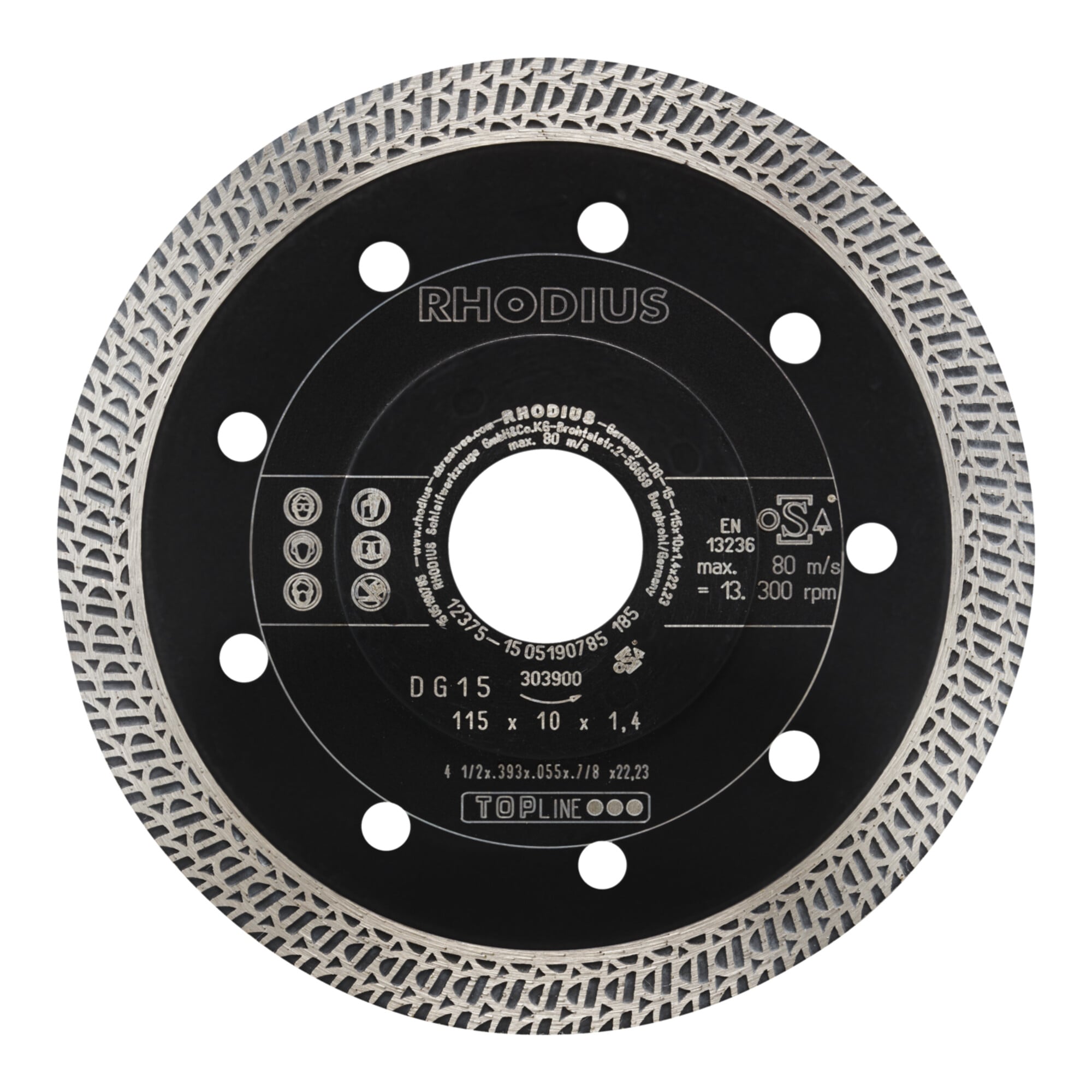 RHODIUS TOPline DG15 Diamanttrennscheibe 115 x 10,0 x 1,4 x 22,23 mm