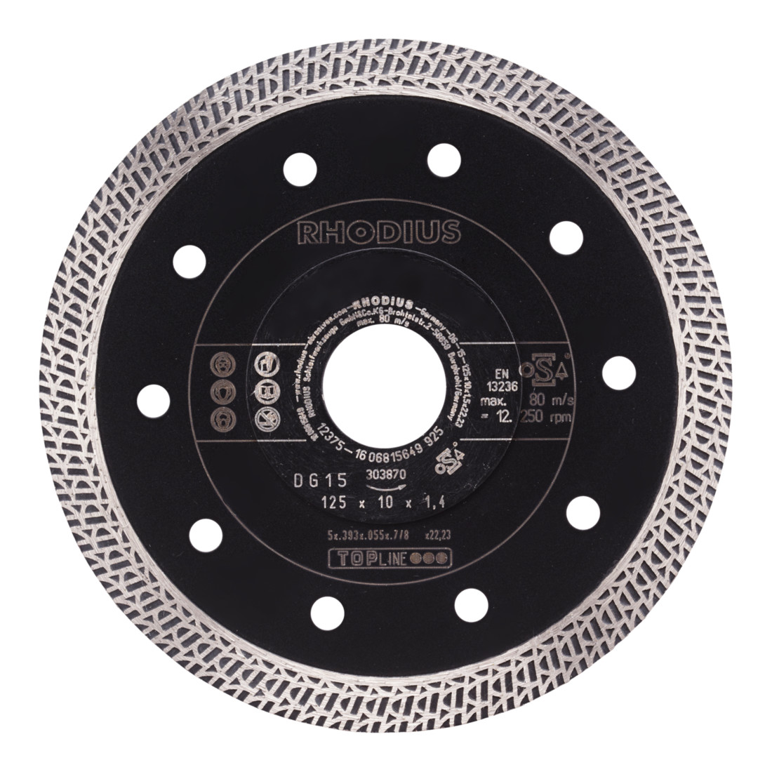 RHODIUS TOPline DG15 X-LOCK Diamanttrennscheibe 10,0 x 1,4 x 22,23 mm