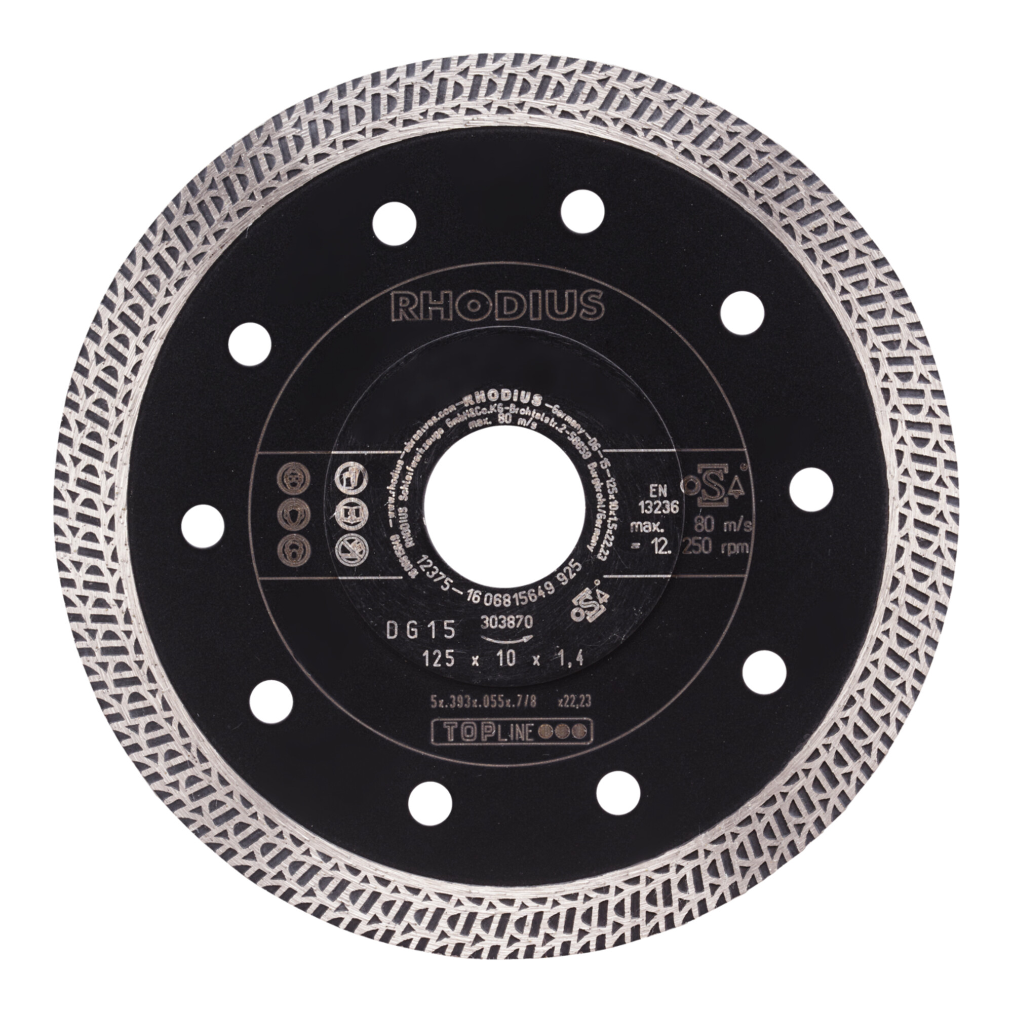 RHODIUS TOPline DG15 X-LOCK Diamanttrennscheibe 125 x 10,0 x 1,4 x 22,23 mm