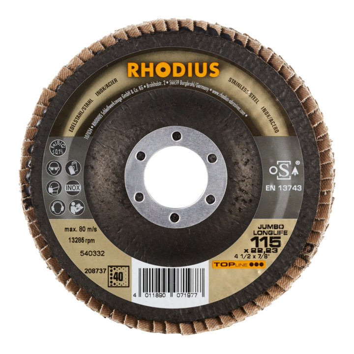 RHODIUS TOPline JUMBO LONGLIFE EXTENDED Fächerschleifscheibe