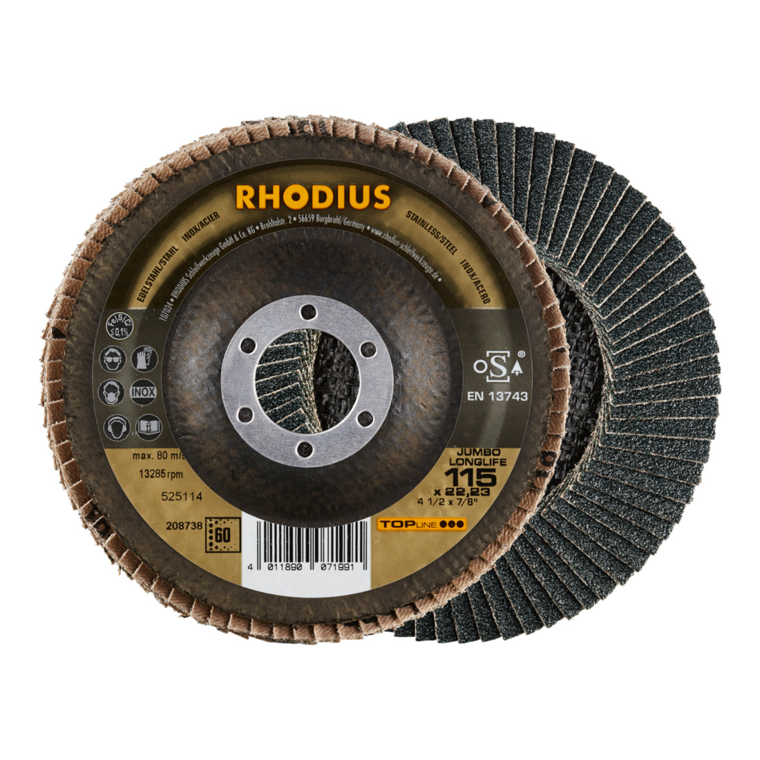 RHODIUS TOPline JUMBO LONGLIFE EXTENDED Fächerschleifscheibe