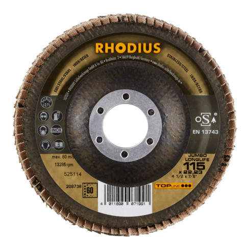 RHODIUS TOPline JUMBO LONGLIFE EXTENDED Fächerschleifscheibe