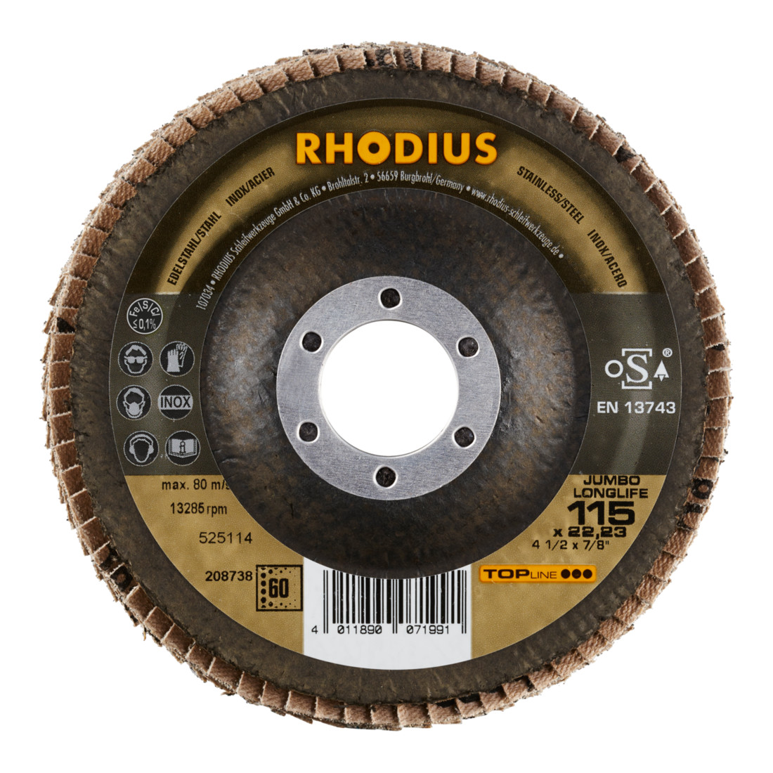 RHODIUS TOPline JUMBO LONGLIFE EXTENDED Fächerschleifscheibe