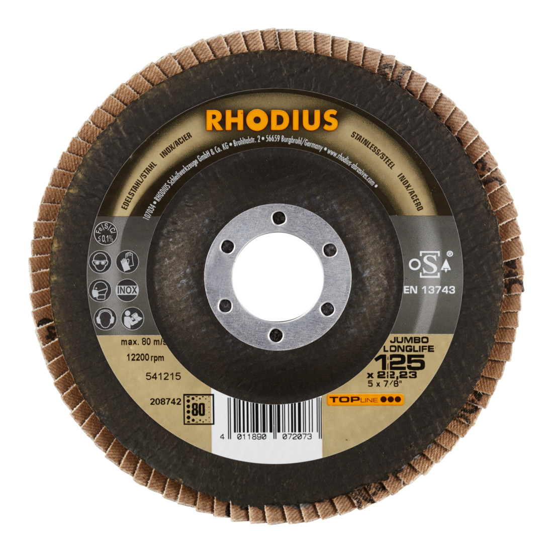 RHODIUS TOPline JUMBO LONGLIFE EXTENDED Fächerschleifscheibe