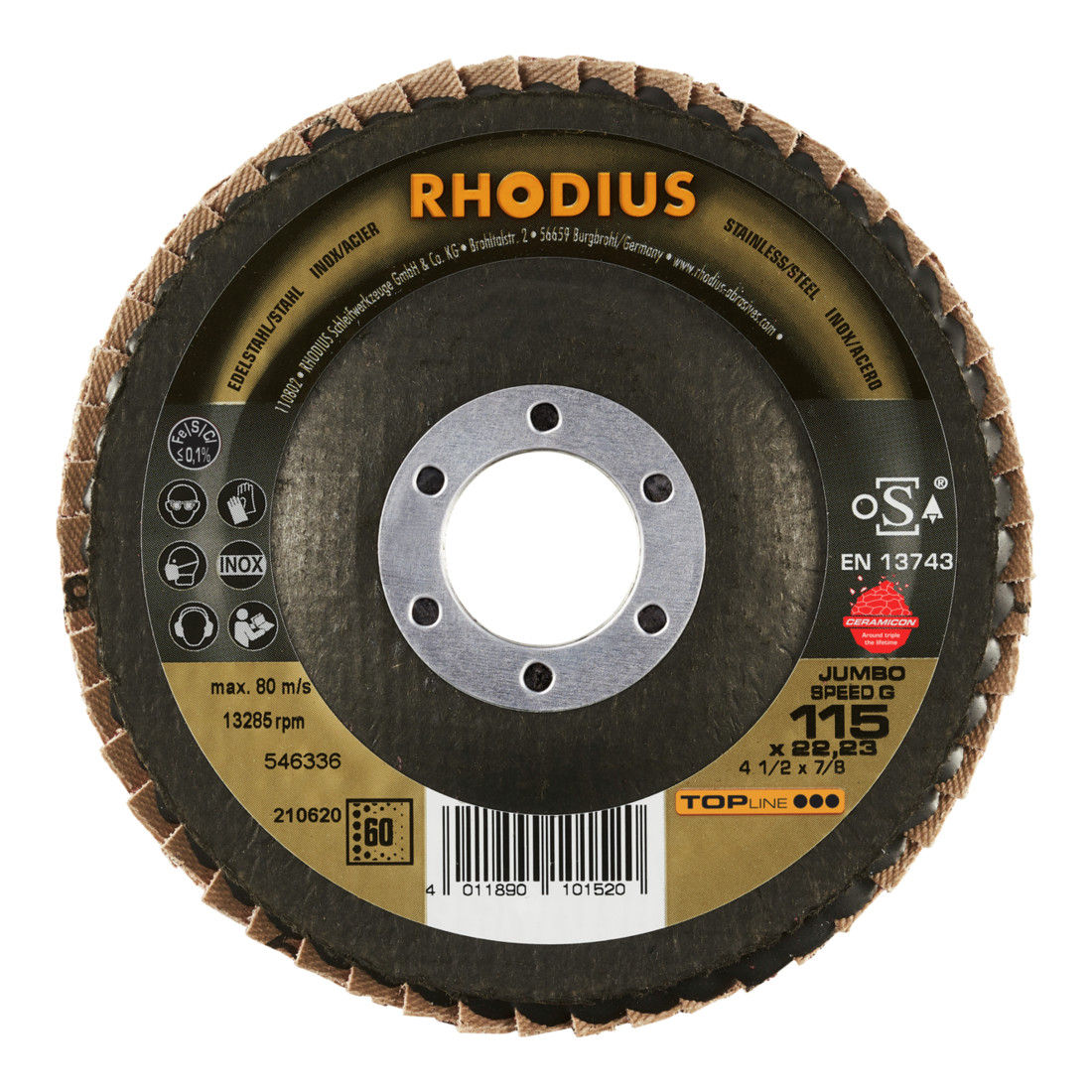 RHODIUS TOPline JUMBO SPEED G Fächerschleifscheibe