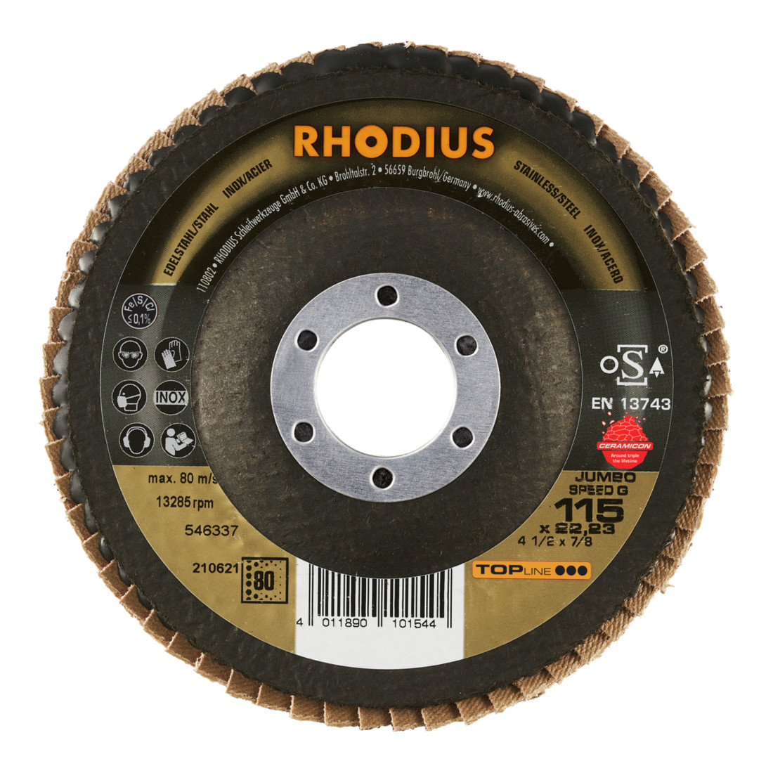 RHODIUS TOPline JUMBO SPEED G Fächerschleifscheibe