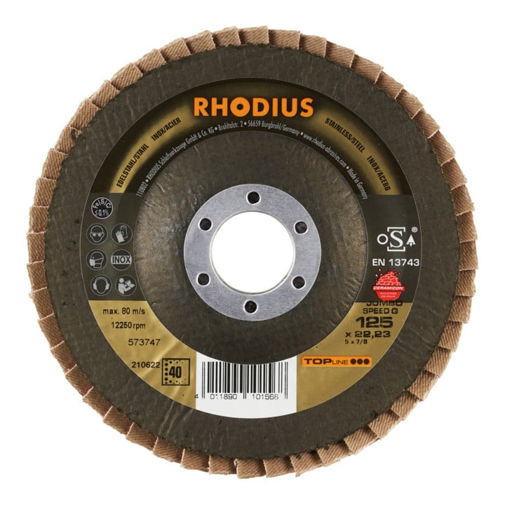 RHODIUS TOPline JUMBO SPEED G Fächerschleifscheibe