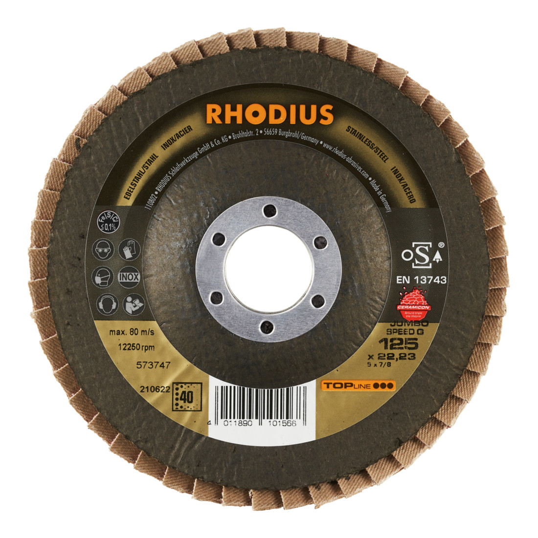 RHODIUS TOPline JUMBO SPEED G Fächerschleifscheibe