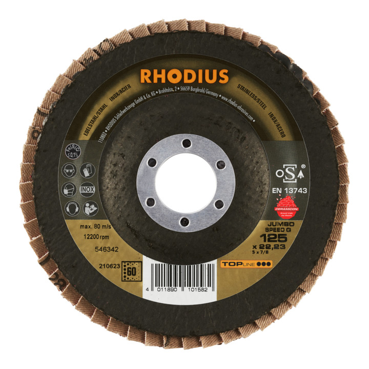 RHODIUS TOPline JUMBO SPEED G Fächerschleifscheibe 125 x 22,23 mm K60