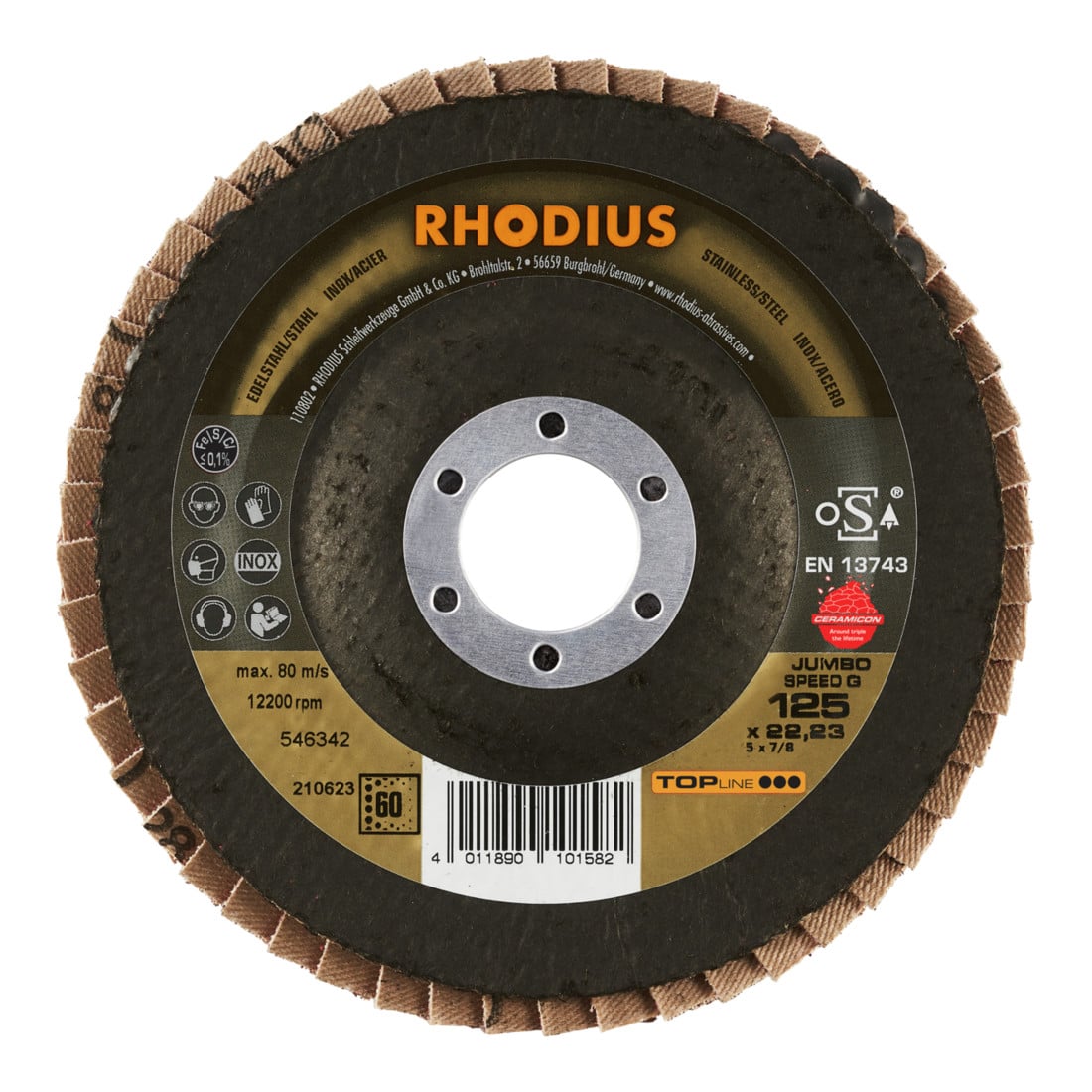 RHODIUS TOPline JUMBO SPEED G Fächerschleifscheibe
