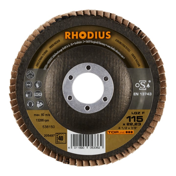 RHODIUS TOPline LGZ F Fächerschleifscheibe