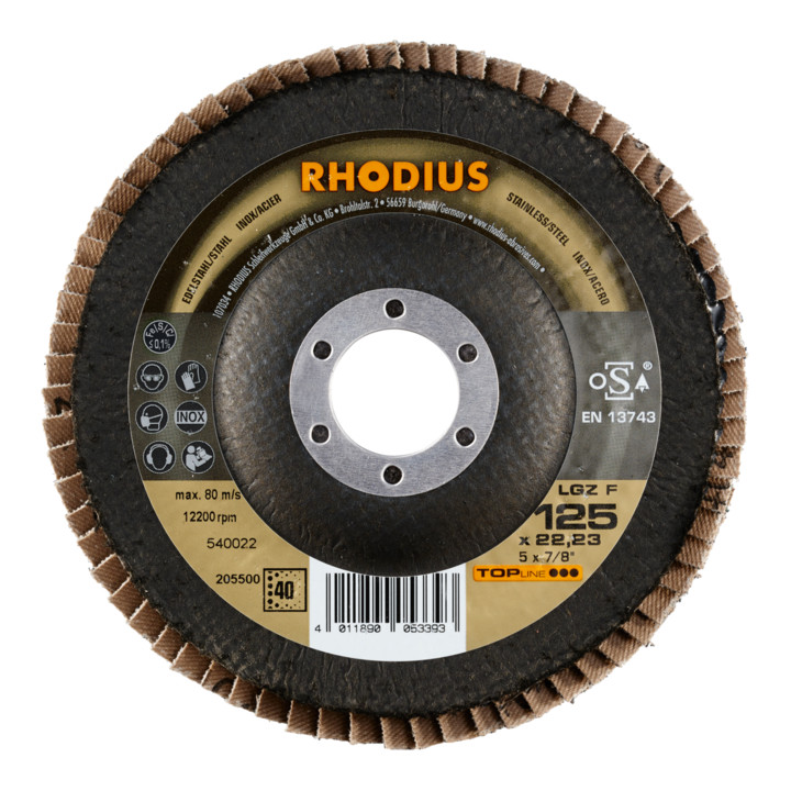 RHODIUS TOPline LGZ F Fächerschleifscheibe 125 x 22,23 mm K40