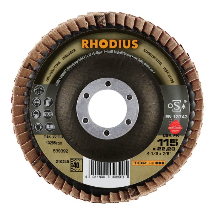 RHODIUS TOPline LSK FK Fächerschleifscheibe 115 x 22,23 mm K40