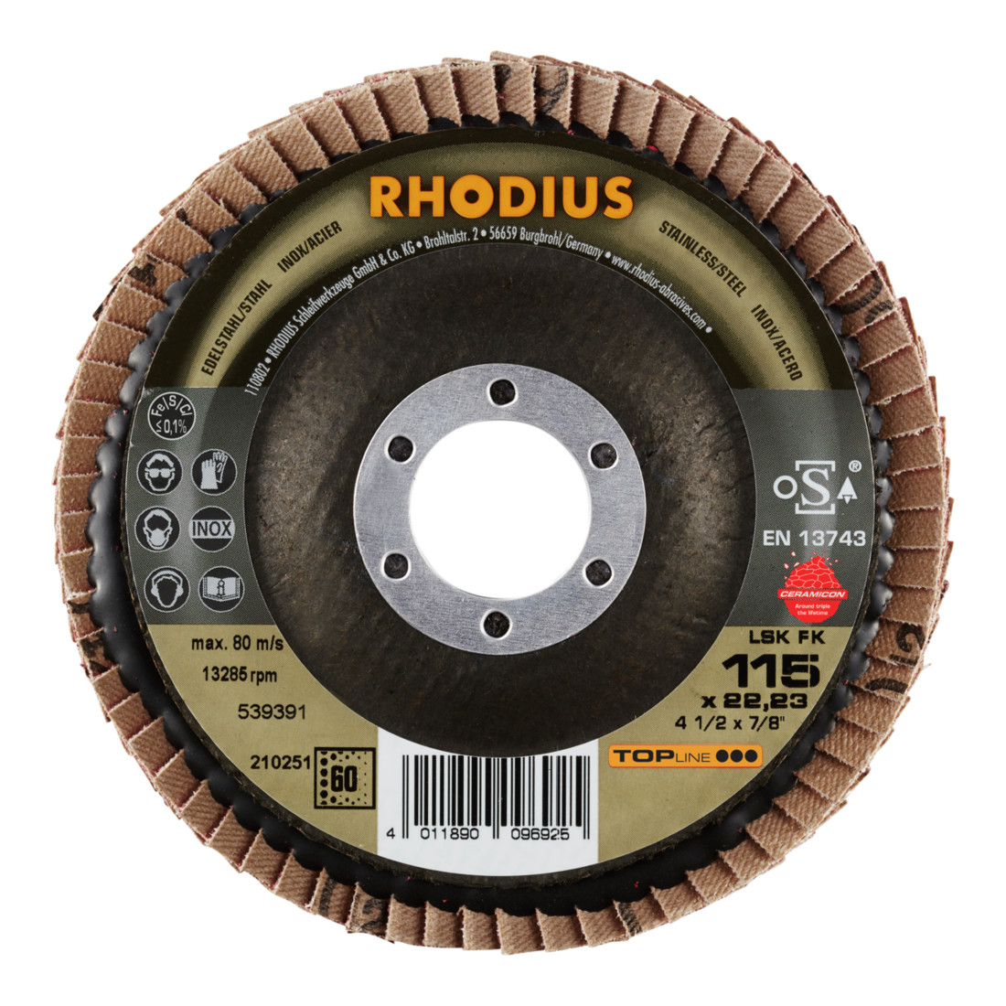 RHODIUS TOPline LSK FK Fächerschleifscheibe schräg