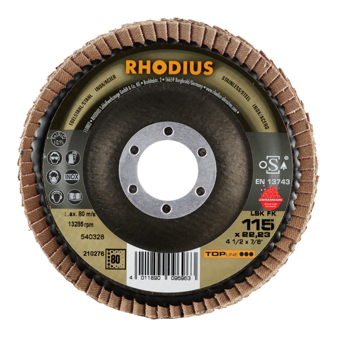 RHODIUS TOPline LSK FK Fächerschleifscheibe schräg